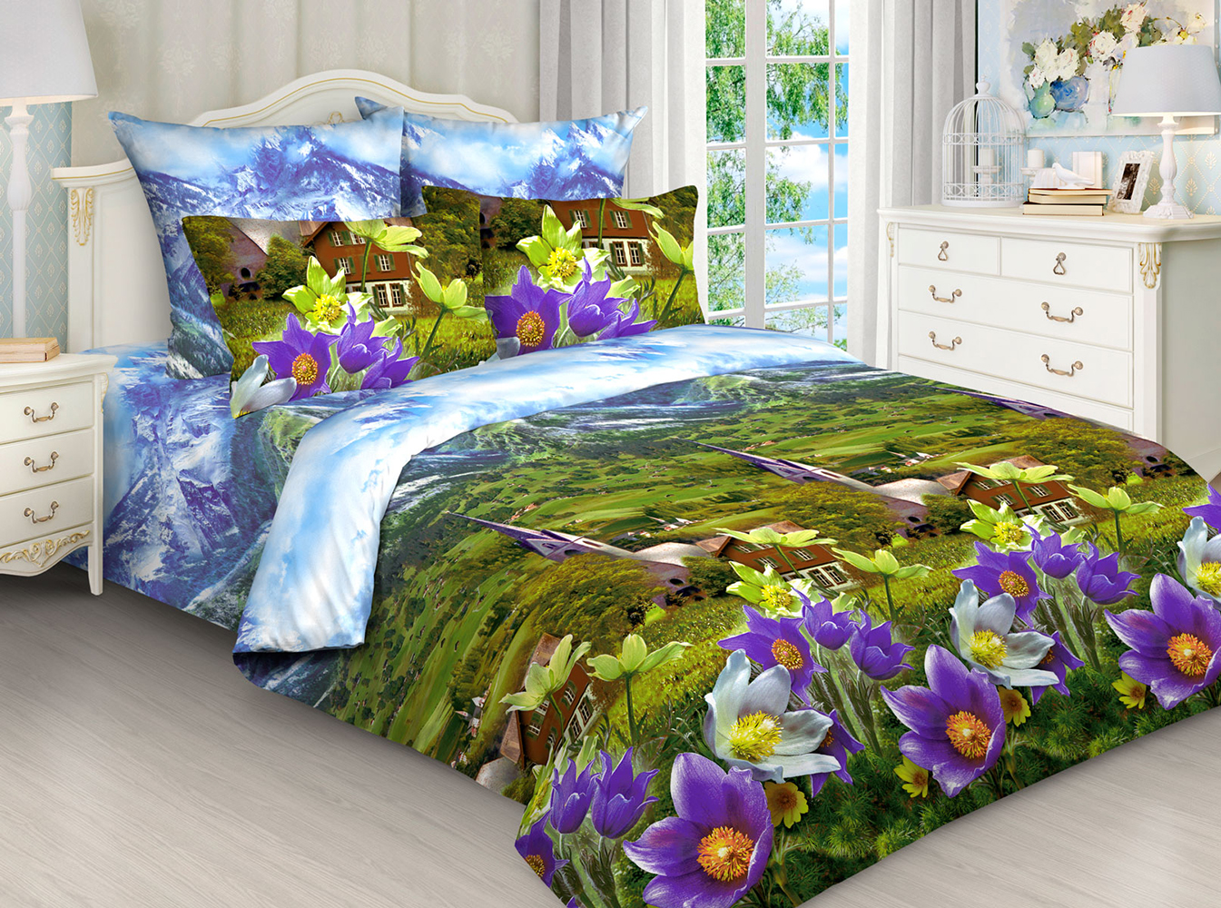 

Постельное белье Mercury Home Альпийские луга Евро Бязь 4 наволочки, Альпийские луга