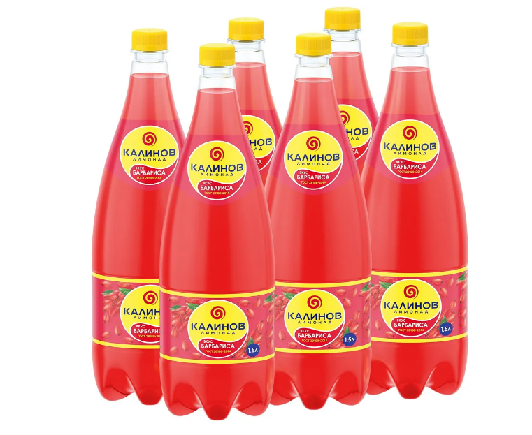 Напиток Калинов лимонад, сильногазированный, со вкусом барбариса, 6x1,5 л