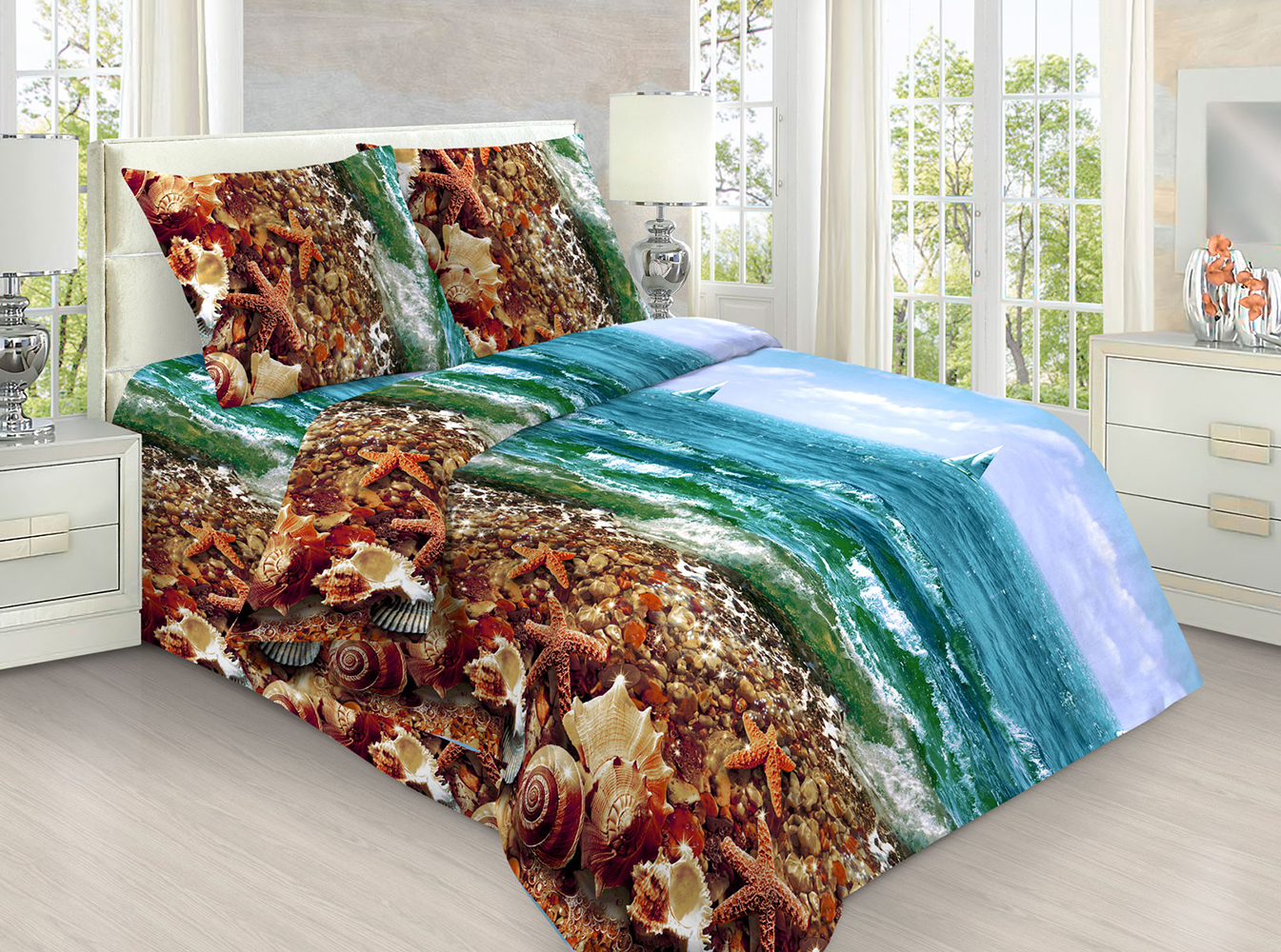 

Постельное белье Mercury Home Море 1.5 СП Бязь 2 наволочки 50x70, Море