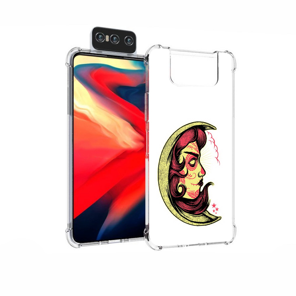 Чехол MyPads Tocco для Asus Zenfone 7 (ZS670KS) желтый полумесяц с лицом девушки