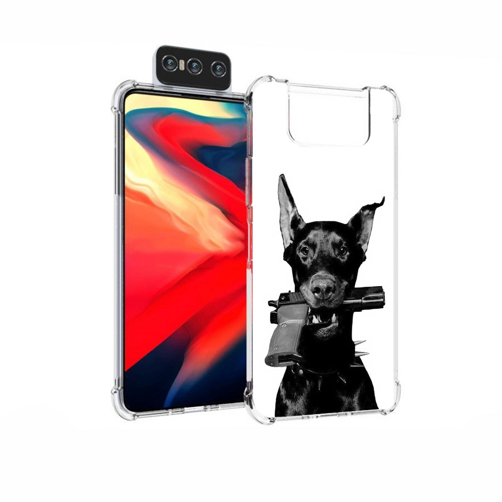 

Чехол MyPads Tocco для Asus Zenfone 7 (ZS670KS) доберман с пистолетом, Прозрачный, Tocco