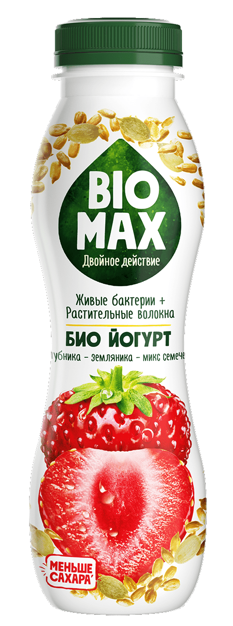

Питьевой биойогурт BioMax клубника-земляника-микс семечек 1,9% БЗМЖ 270 г