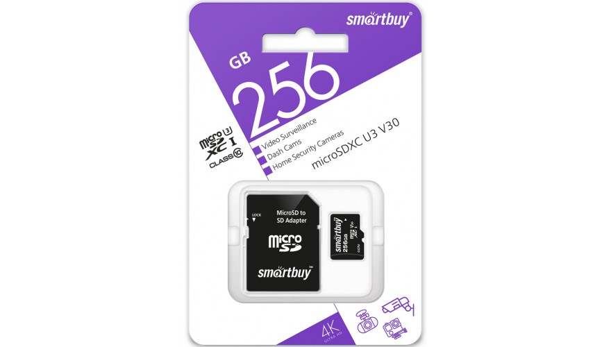 

Карта памяти SmartBuy Micro SDXC 256Гб Class10 U3 V30 SB256GBSDCCTV 4690626088818, Class10 U3 V30 (SB256GBSDCCTV)