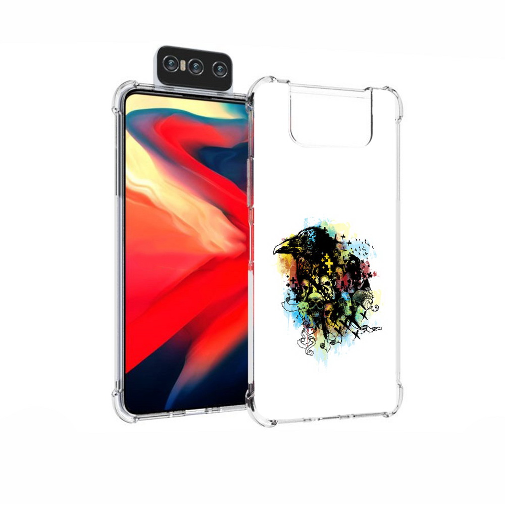 

Чехол MyPads Tocco для Asus Zenfone 7 (ZS670KS) ворон и черепа, Прозрачный, Tocco