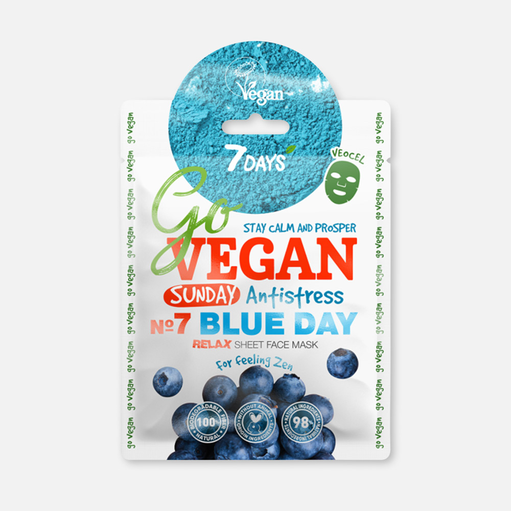 Маска для лица 7DAYS Go Vegan Sunday Blue Day очищение и восстановление, тканевая, 25 г сумка через плечо desigual 22waxpa7 sweet blue