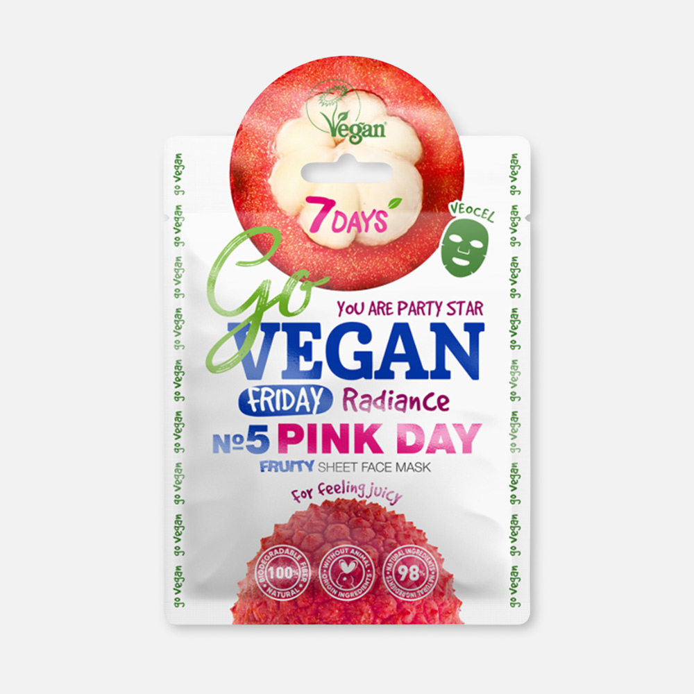 Маска для лица 7Days Go Vegan Friday Pink Day для всех типов кожи, тканевая 25 г