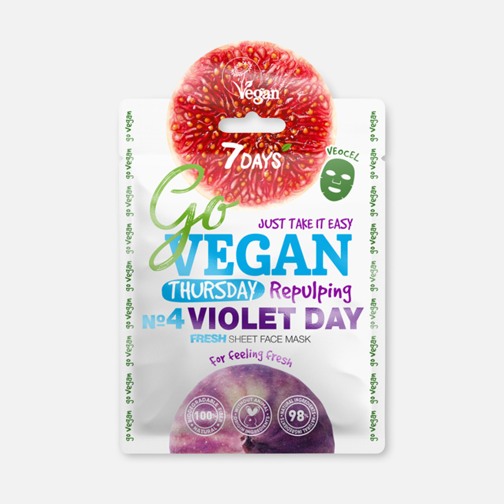 Маска для лица 7DAYS Go Vegan Thursday Violet Day питание и увлажнение тканевая 25 г 331₽