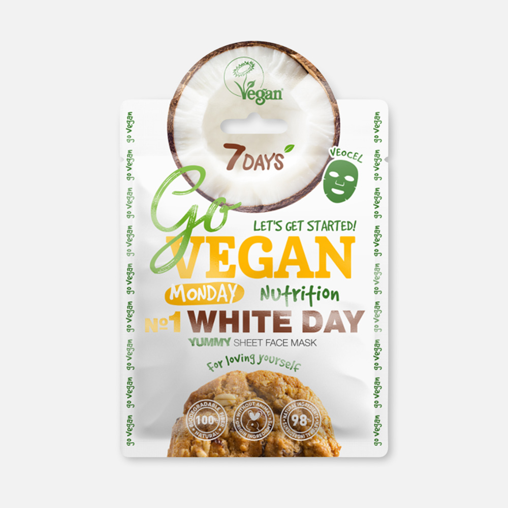 Маска для лица 7DAYS Go Vegan Monday White Day питание и тонизирование, тканевая, 25 г сумка через плечо guess white