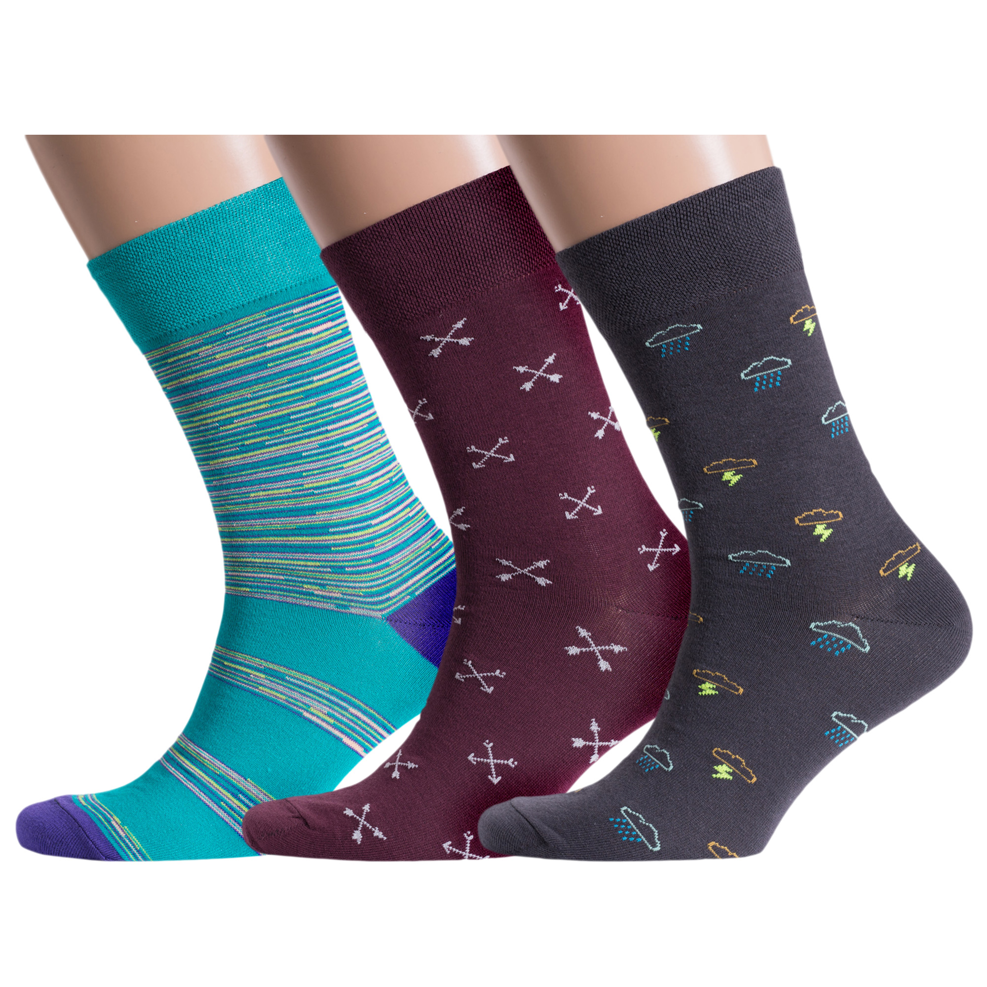 

Комплект носков мужских MoscowSocksClub msk3-М09 разноцветных 25, Бирюзовый;бордовый;серый, msk3-М09