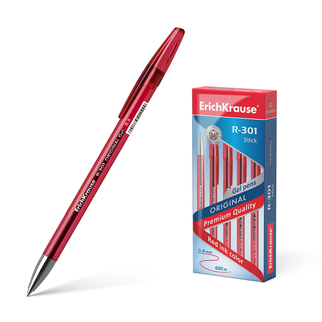 

Ручка гелевая ErichKrause R-301 "Original Gel Stick", узел 0.5 цвет чернил красный, 6 штук