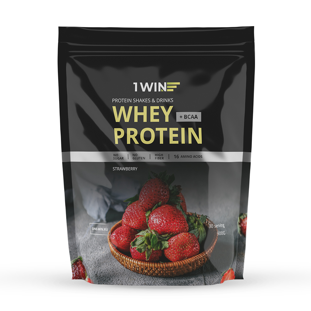 Протеин 100% 1WIN Premium Whey Protein Shake, Клубника, 30 порций, 900 гр.