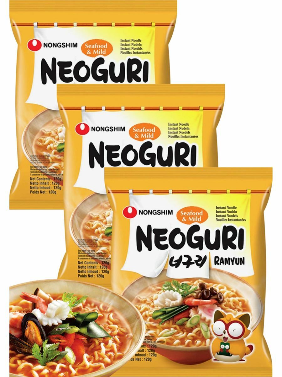 

Лапша Nongshim Neoguri со вкусом морепродуктов, 120 г * 3 шт