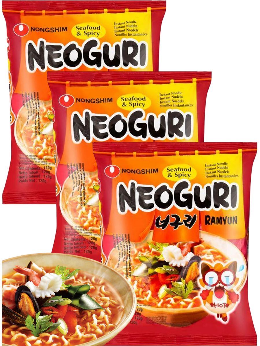 

Лапша Nongshim Neoguri со вкусом морепродуктов острая, 120 г * 3 шт