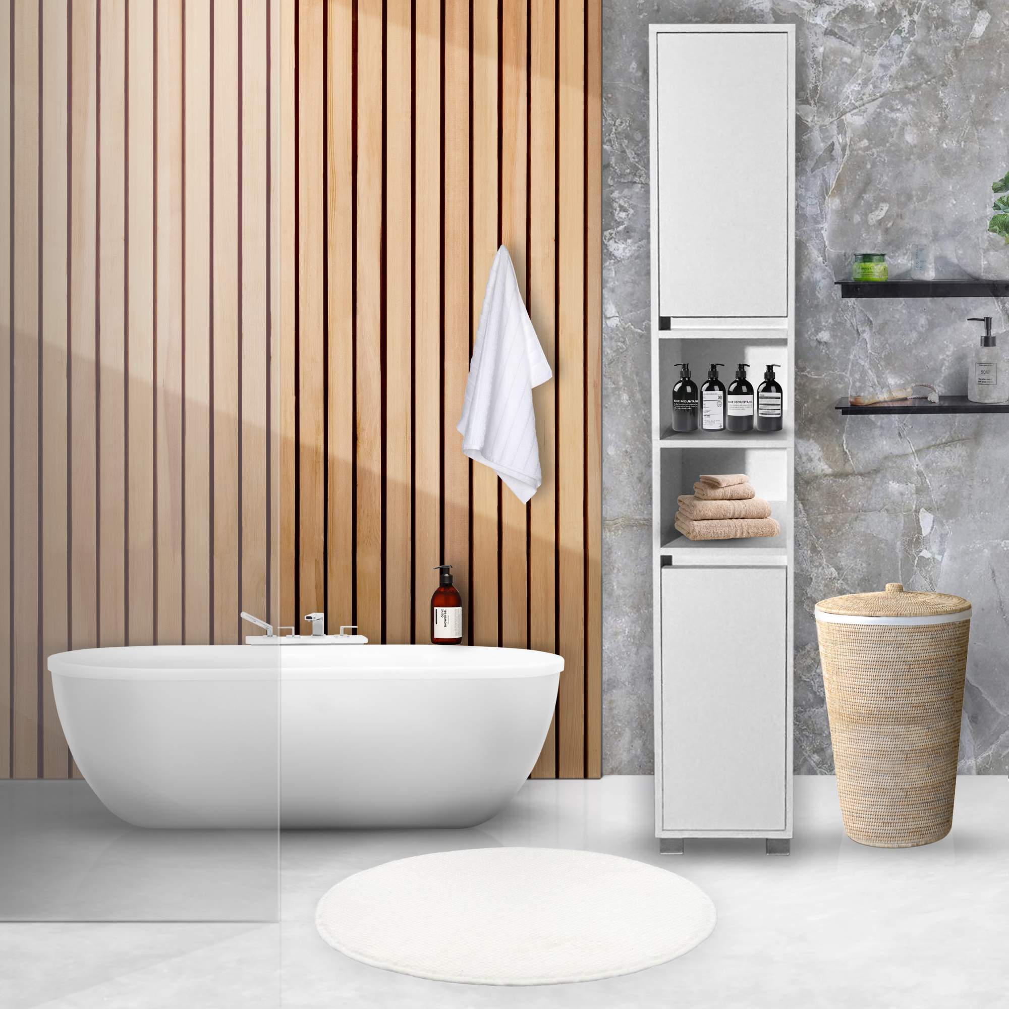 фото Шкаф-пенал для ванной комнаты модерн, 30 x 30, высота 180см, белый nobrand