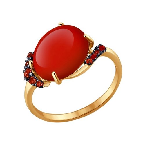 

Кольцо из красного золота с кораллом прессованным/гранатом р. 18 SOKOLOV 714091, 714091