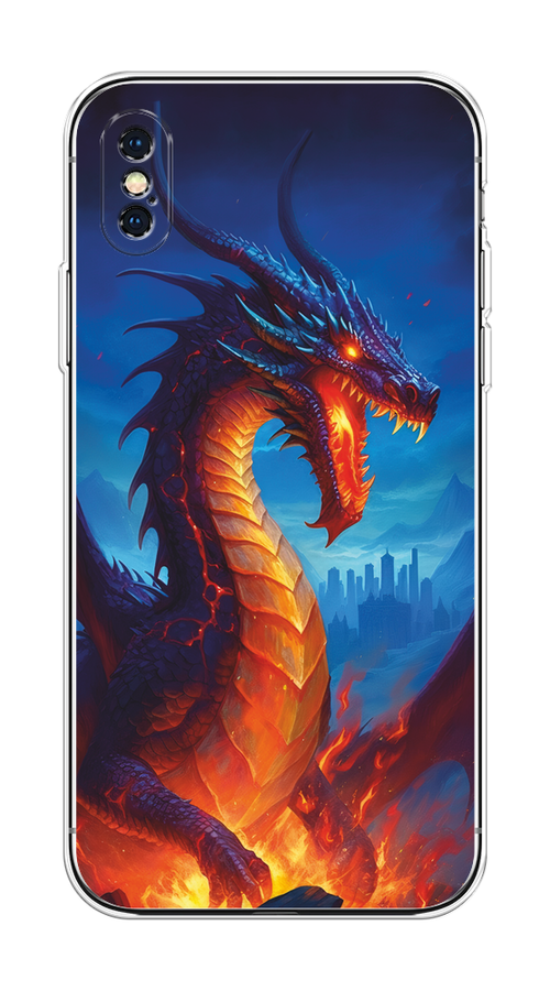 

Чехол на Apple iPhone XS Max "Дракон над лавой", Оранжевый;коричневый;синий, 11950-1