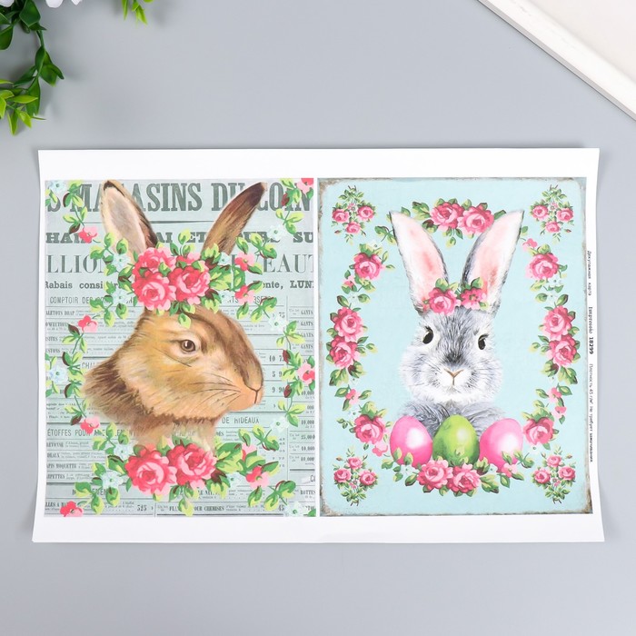 

Декупажная карта "Зайки в цветах" формат А4, плотность 45г/м2