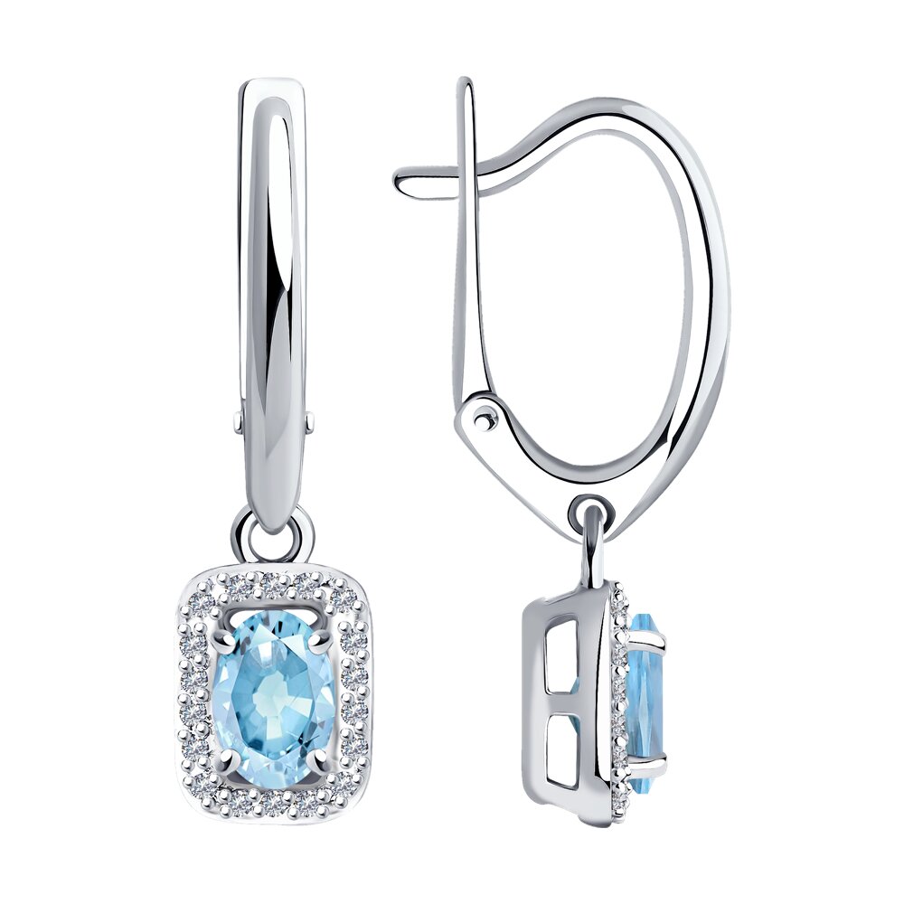 Серьги подвески из белого золота SOKOLOV Diamonds 6024155, бриллиант/аквамарин