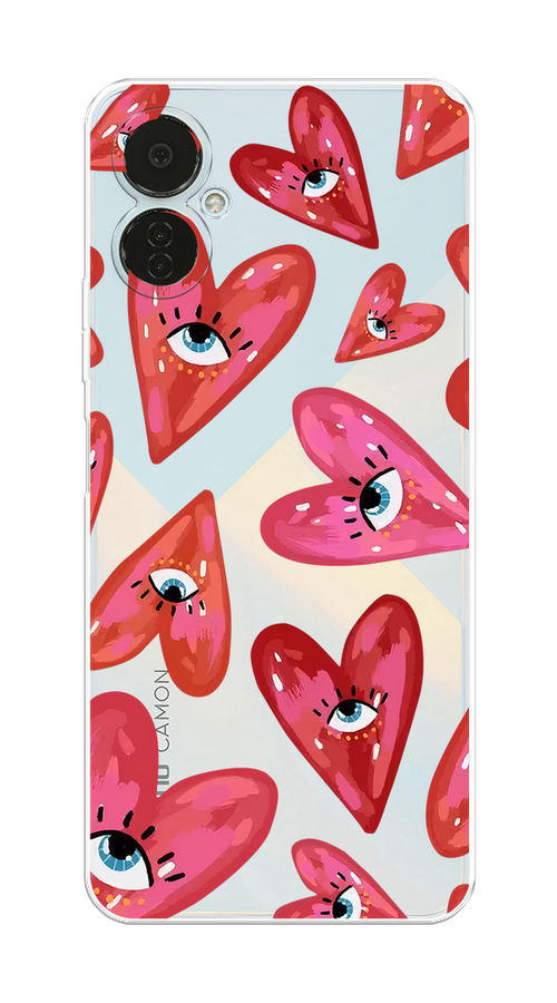 

Чехол на Tecno Camon 19 Neo "Сердечки с глазами", Коричневый;красный;розовый, 302350-1