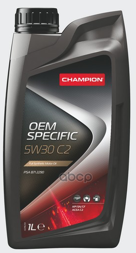 

ampion Oem Specific 5w30 С2, Acea: C2-16, Api: Sn/Cf (1л) Синт. CHAMPION OIL арт. 8209611