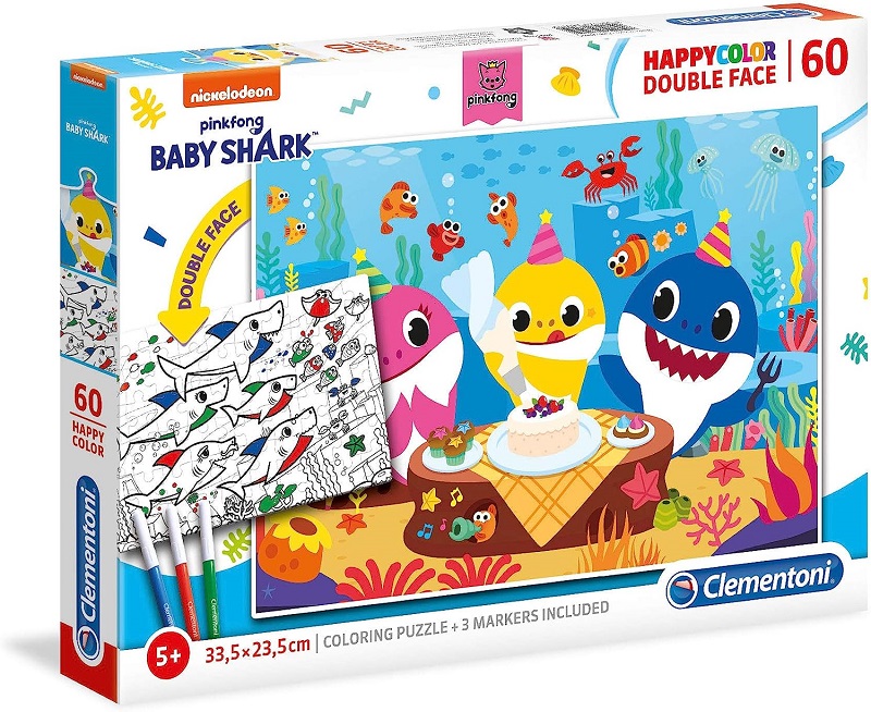 

Пазл Clementoni 60 Baby shark Акула-малыш Двусторонний пазл-раскраска, 26095