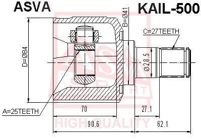 

Шрус Внутренний Левый 25X41x27 ASVA KAIL-500