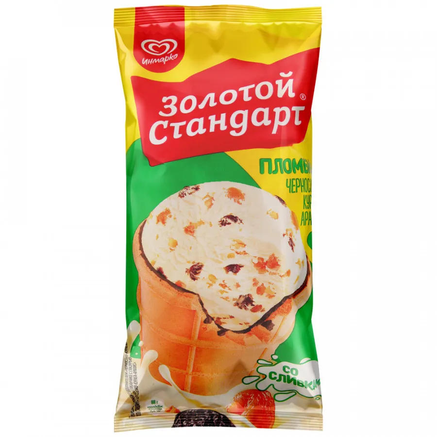 Мороженое пломбир Золотой Стандарт чернослив-курага с арахисом 12% 88 г