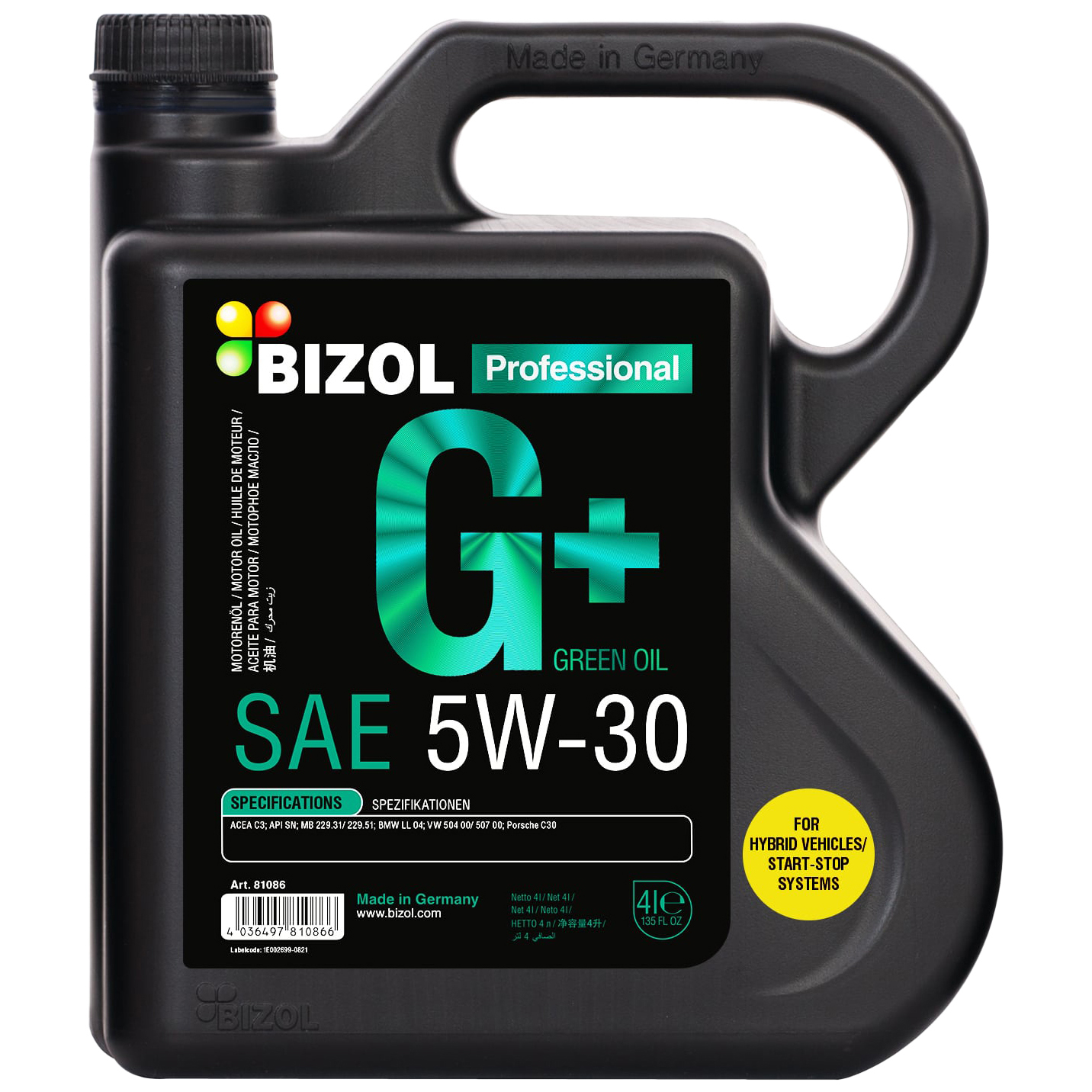 Моторное масло BIZOL Green Oil синтетическое 5W30 4л