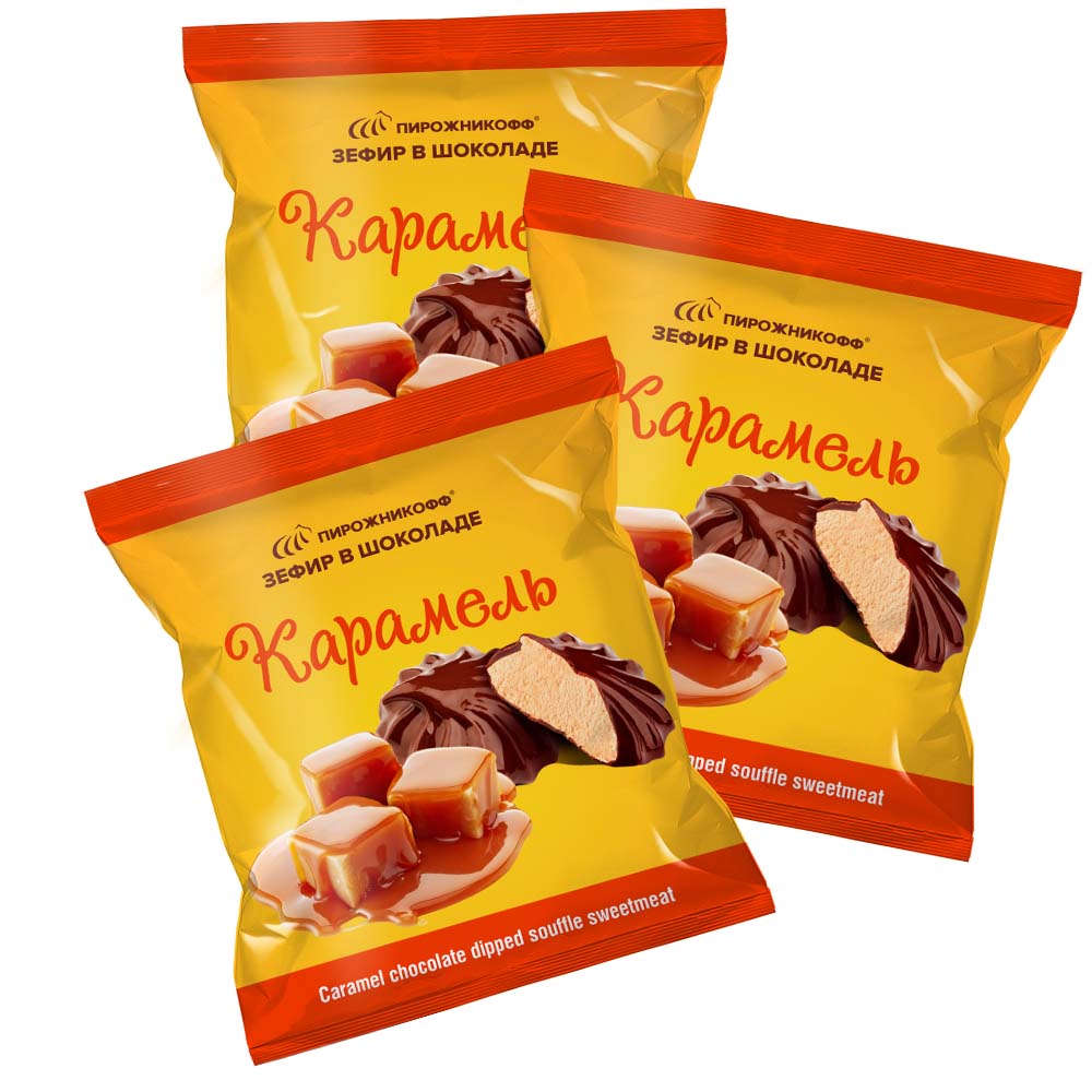 

Зефир Пирожникофф Карамель в шоколаде, 3 шт по 210 г, 08.15.