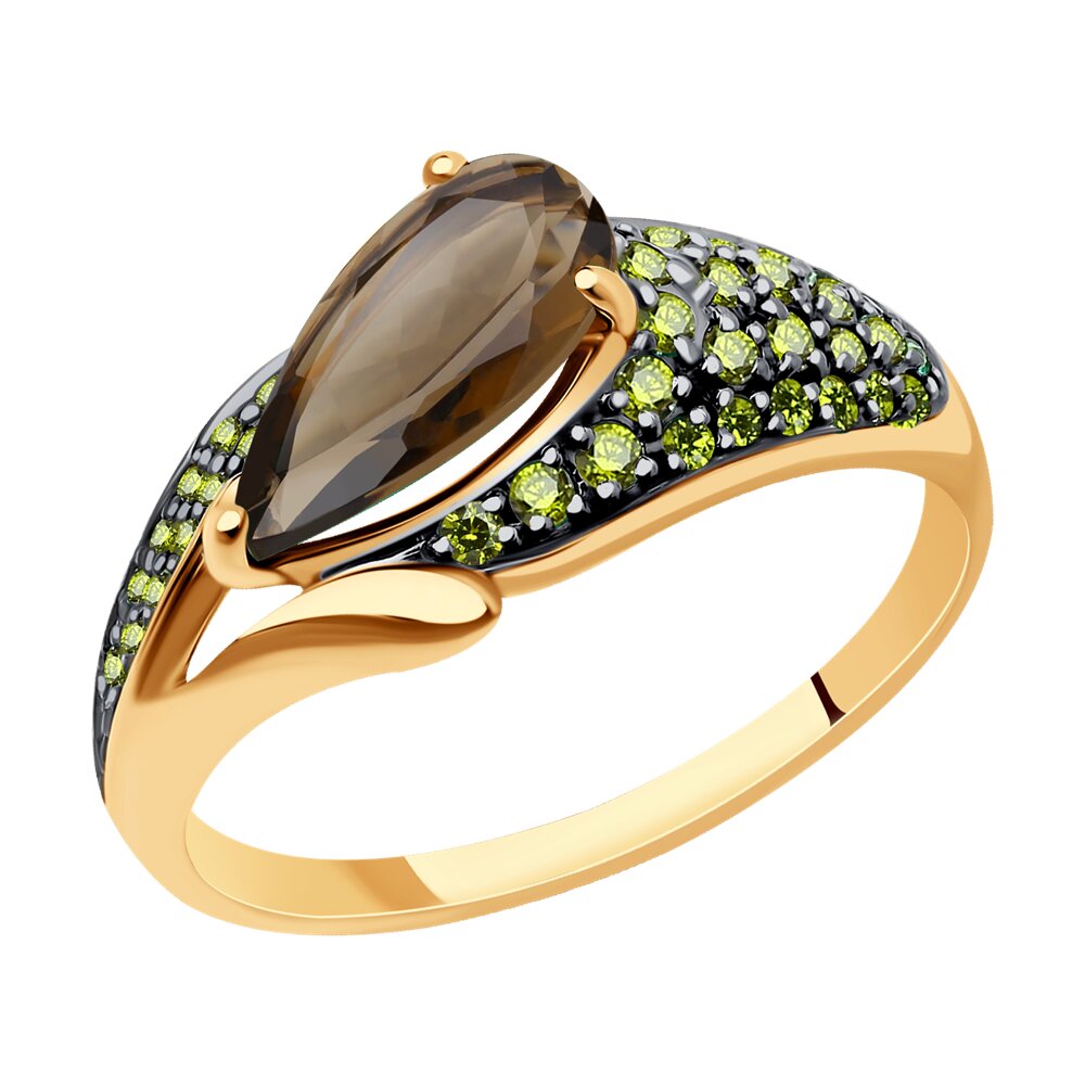 Кольцо из красного золота с фианитом/раухтопазом р. 19 Diamant 51-310-01556-3