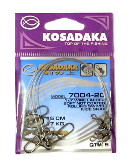 

Kosadaka Поводок KOSADAKA CLASSIC 1x7 7004, упаковка 5шт (1х7;30 см; 6 кг; 5 шт), Серебристый