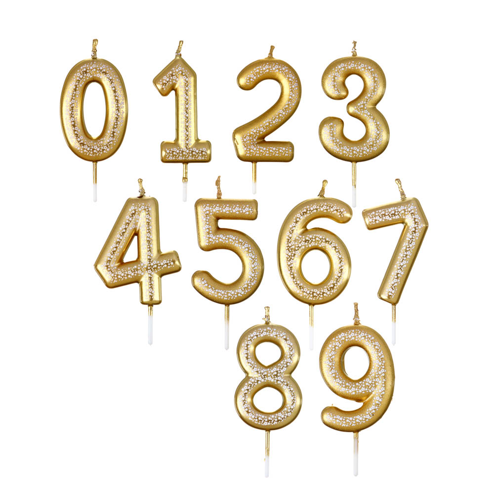Свеча для торта FNtastic - цифра, 5,8 см, цвет золото с узором, 0-9, 24 штуки
