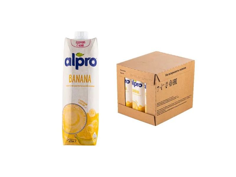 Растительный напиток Alpro (Алпро), Соевый, Банан, 1 литр - 12 штук (шт.).