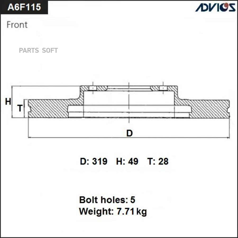 

иск Торм. Пер. Lexus Rx 350 Gsu35l (03-08), Toyota Harrer Xu30 (03-12) ADVICS арт. A6F115B