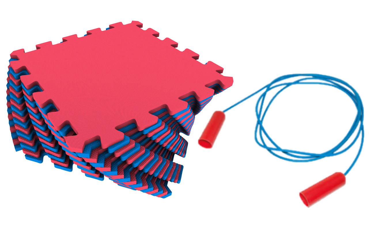 фото Мягкий пол универсальный экопромторг красно-синий 25x25 + скакалка