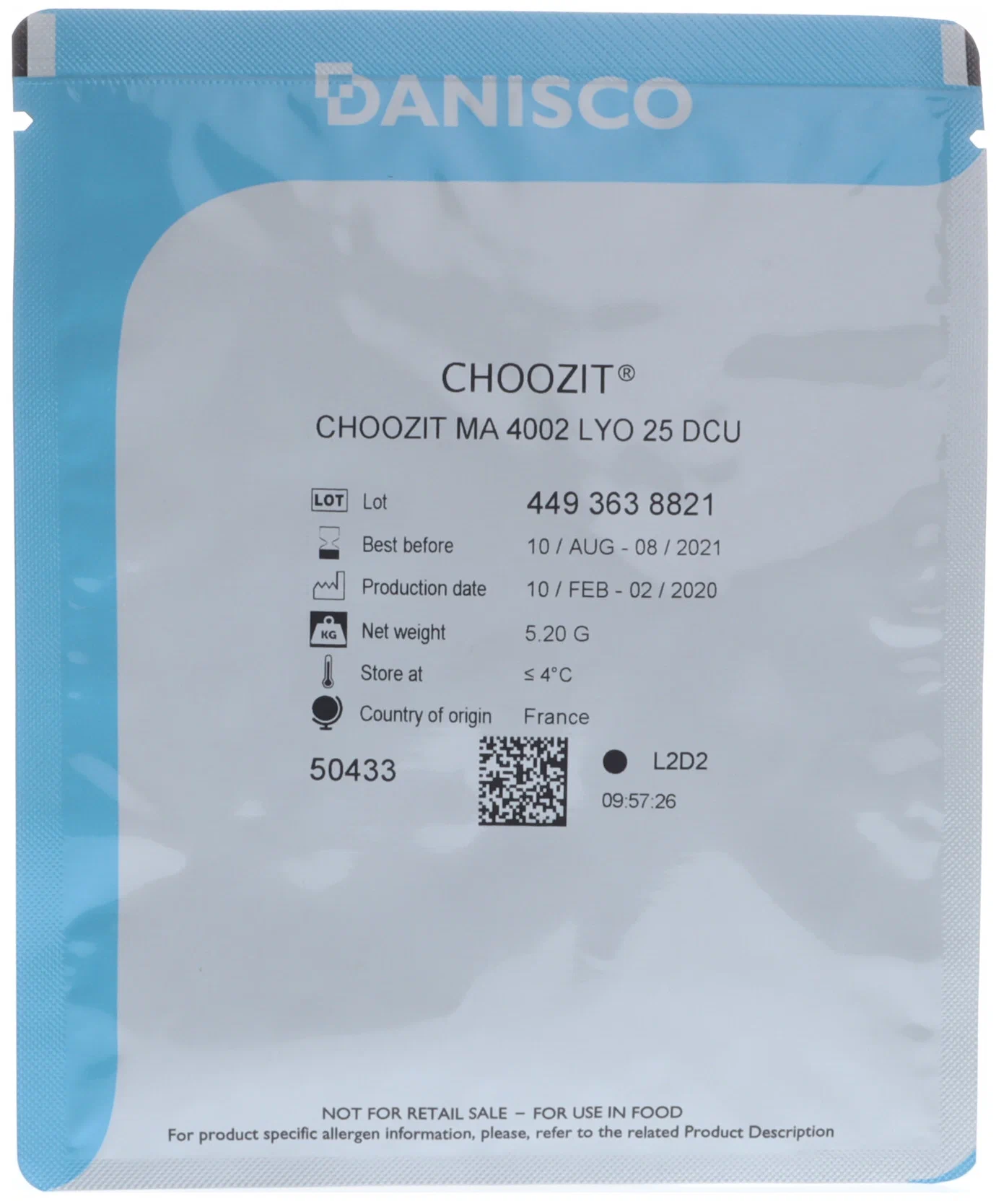 CHOOZIT  MA 4002 25 DCU - смешанная мезо-термофильная закваска (на 500 л, Danisco)