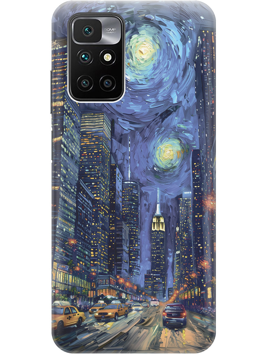 

Силиконовый чехол на Xiaomi Redmi 10 с принтом "Ночной проспект", Прозрачный;синий;черный, 731907110