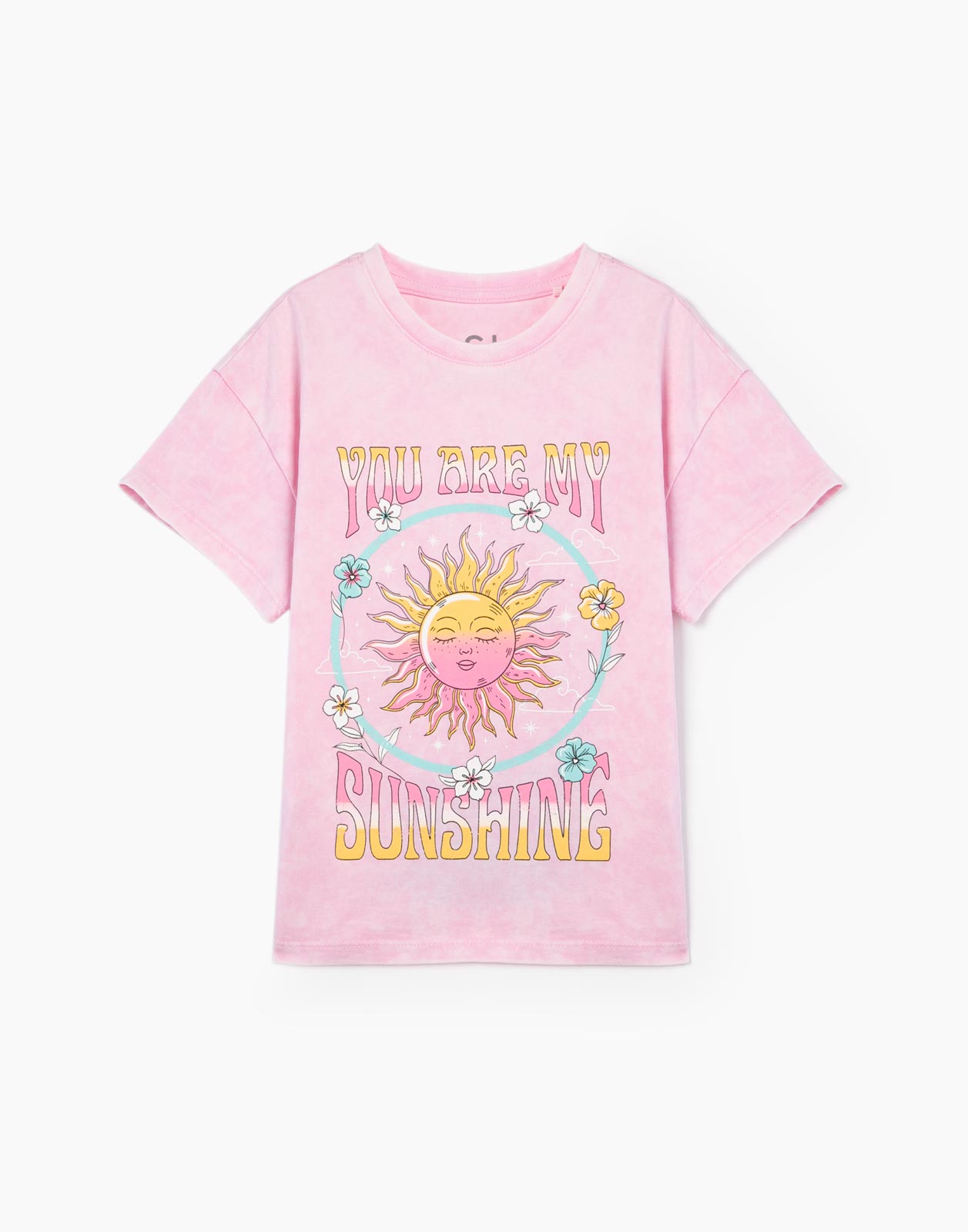 Светло-розовая футболка oversize с принтом и эффектом варки для девочки 4-5л/110