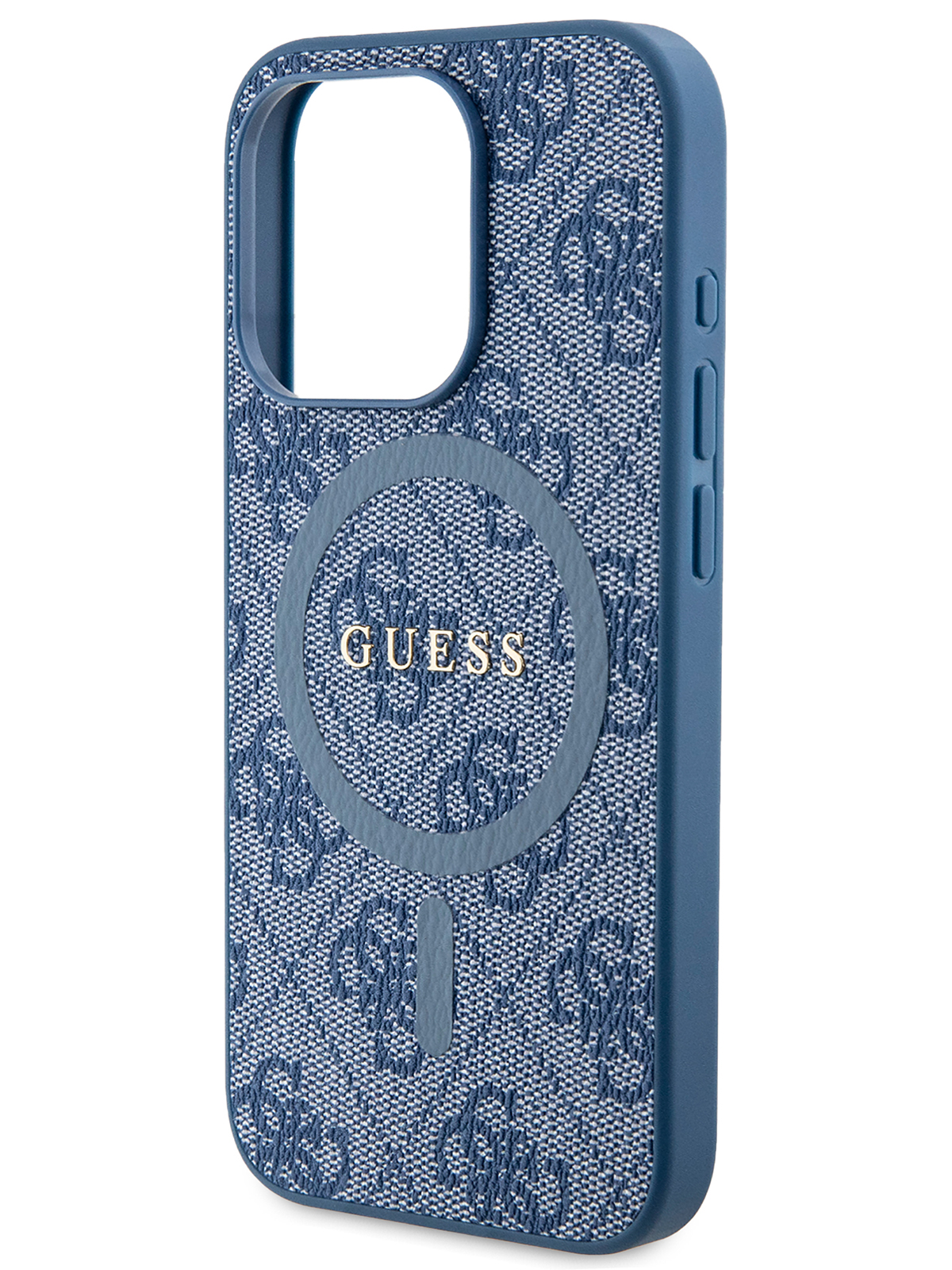 Чехол Guess для iPhone 15 Pro Max из экокожи с MagSafe Metal logo Hard Blue