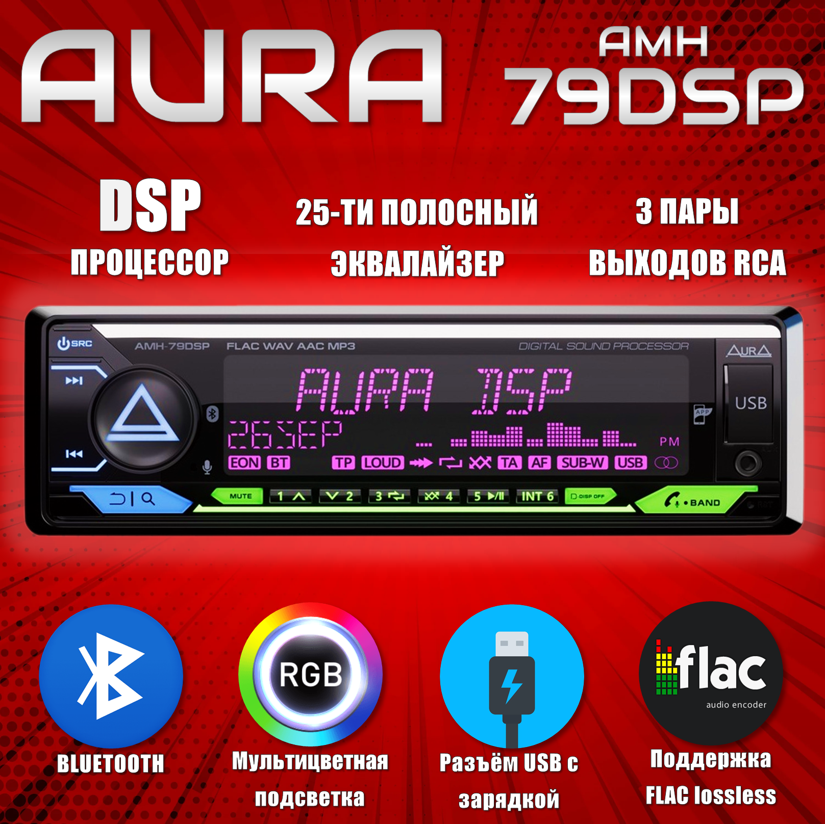 Процессорная магнитола Aura AMH-79DSP