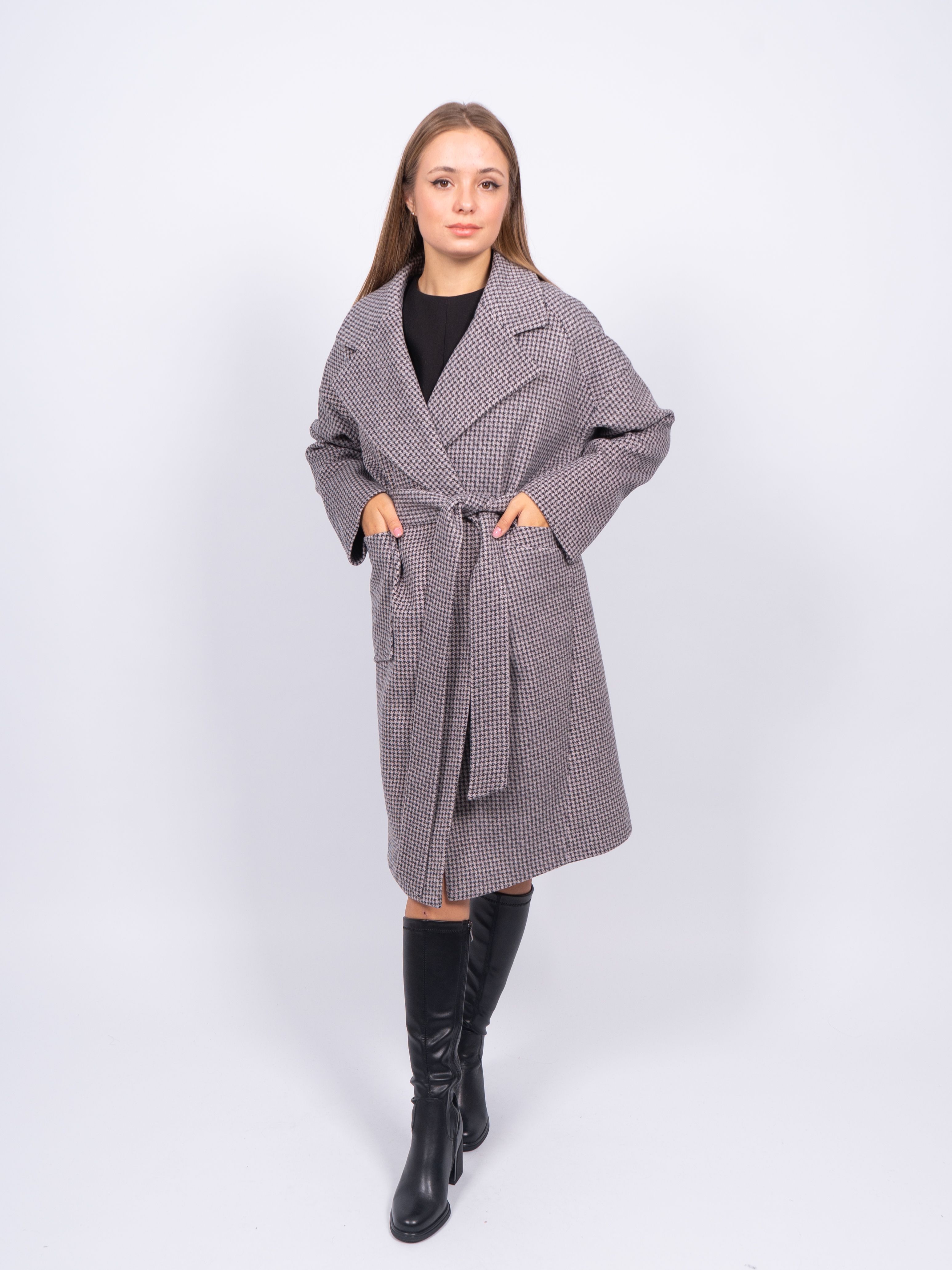 Пальто женское 365 clothes KR-291-Гуслапка688 серое 48 RU