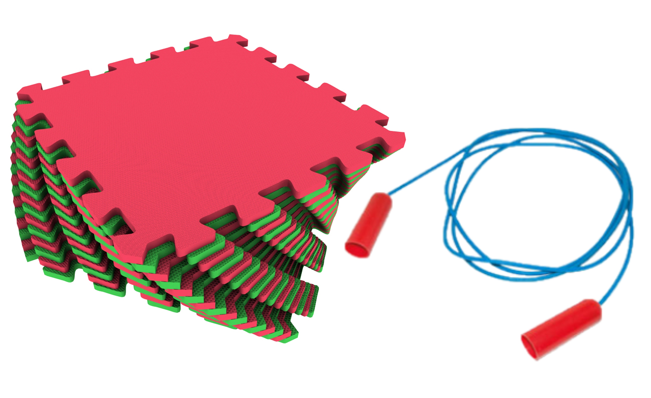 фото Мягкий пол универсальный экопромторг красно-зеленый 25x25 + скакалка