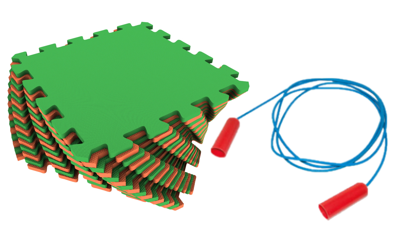 фото Мягкий пол универсальный экопромторг оранжево-зеленый 25x25 + скакалка