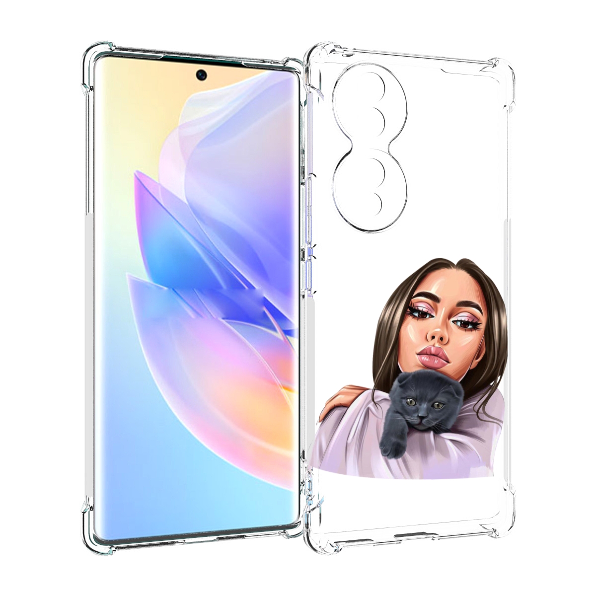 

Чехол MyPads нарисованная-девушка-с-котом женский для Honor 70, Прозрачный, Tocco