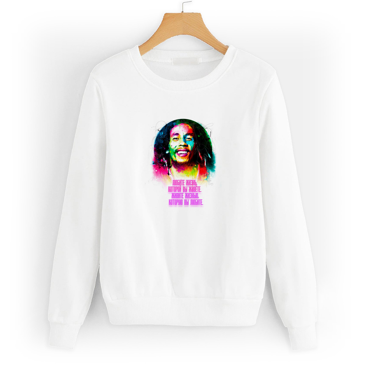 

Свитшот белый CoolPodarok Легенда Bob Marley, W0501692
