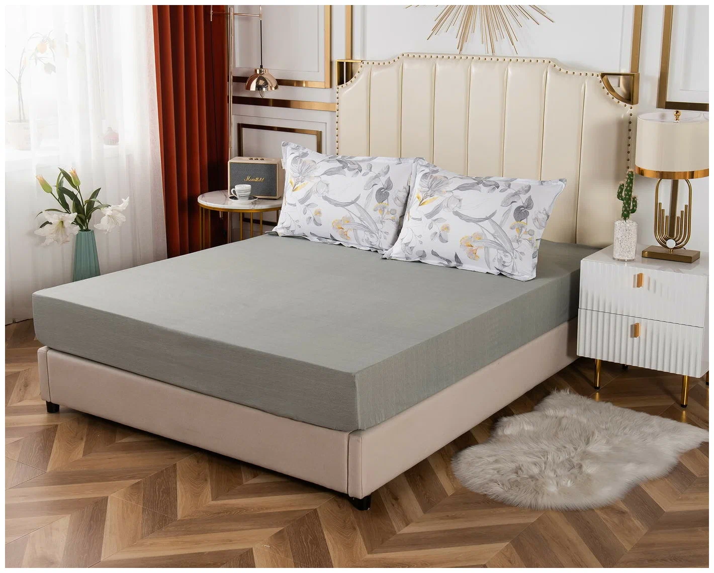 

Комплект Фрида (простынь на резинке + наволочки серый) Размер: 160*200 см