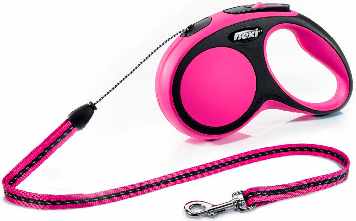 фото Поводок-рулетка для собак flexi new comfort, трос, черный/розовый, s, до 12 кг, 5 м