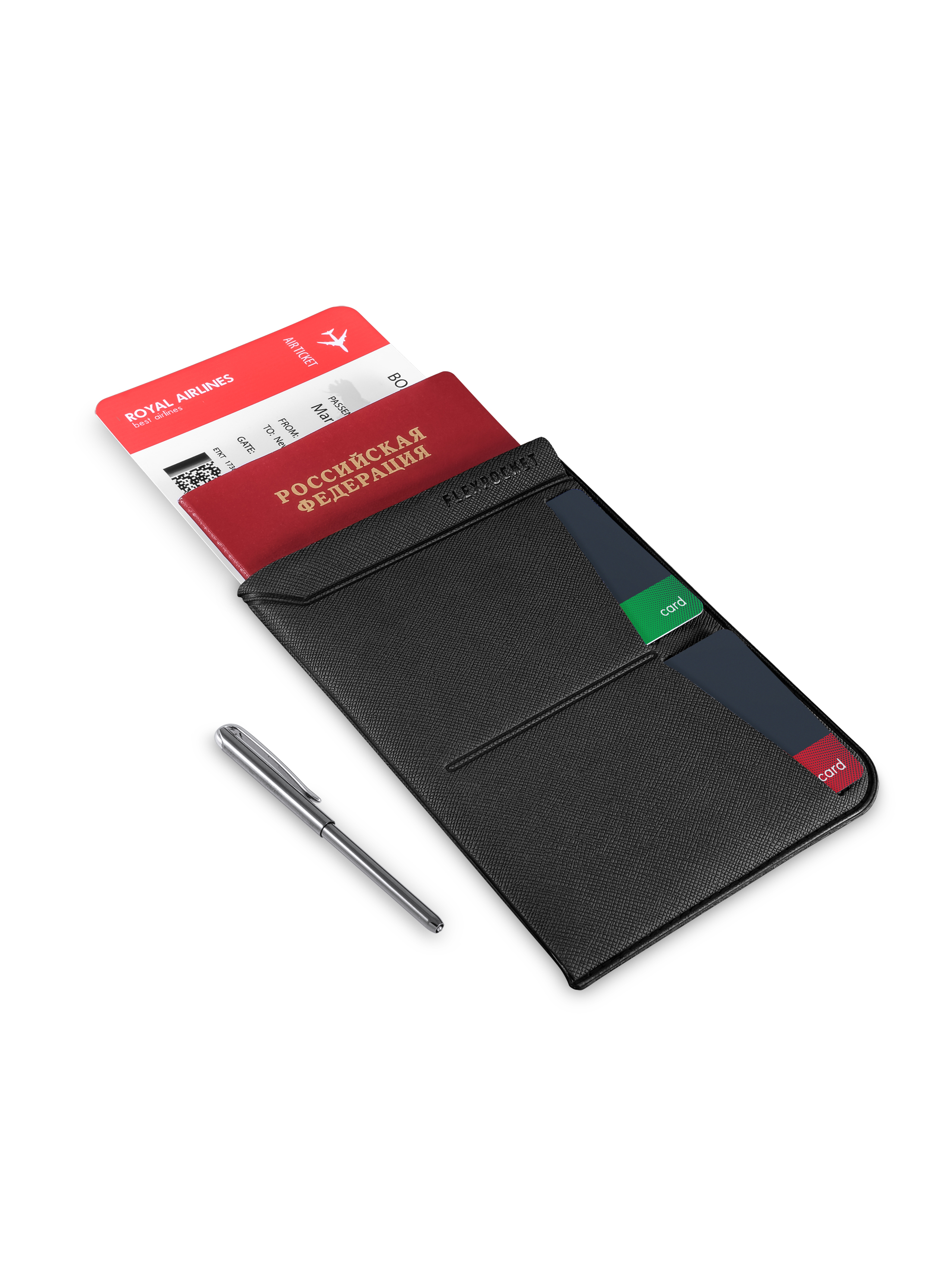 

Универсальная обложка для паспорта с шариковой ручкой Flexpocket KOP-04UP черная