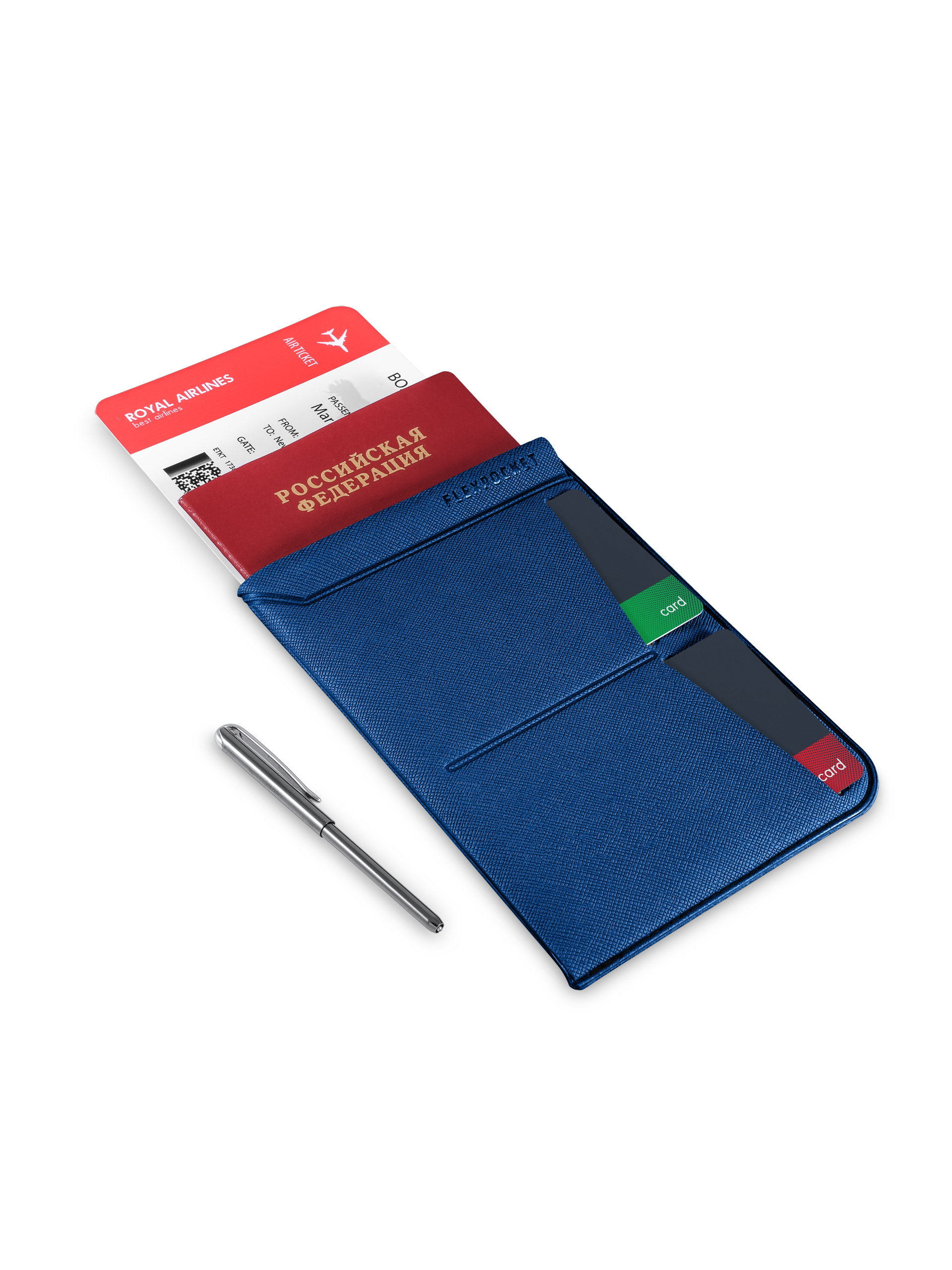 

Универсальная обложка для паспорта с шариковой ручкой Flexpocket KOP-04UP синяя