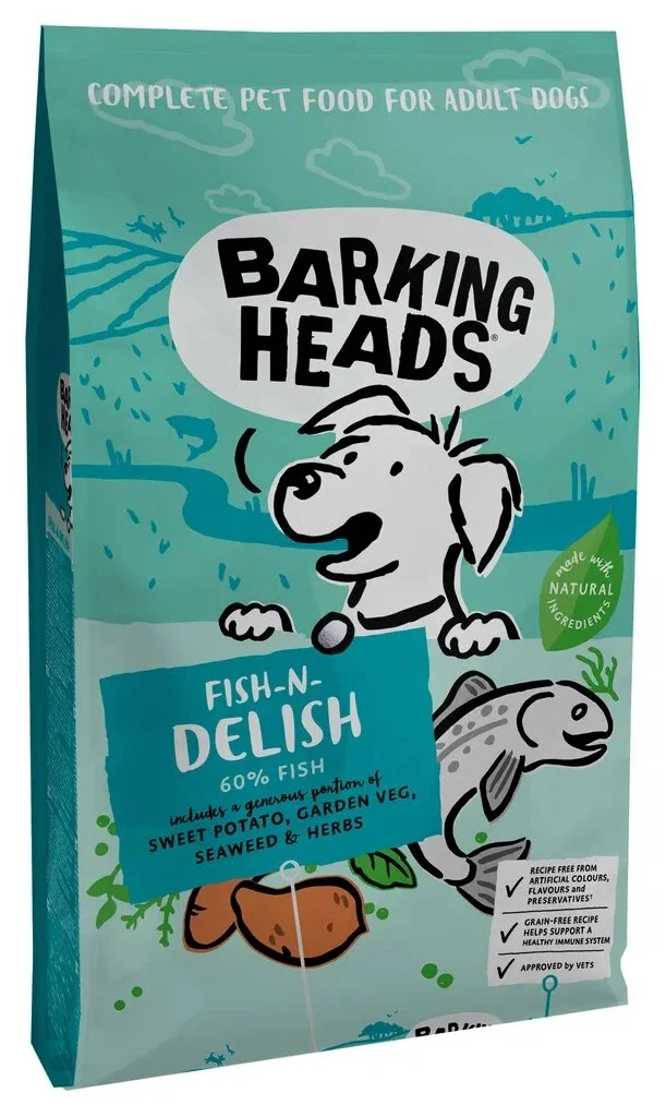 

Сухой корм для собак BARKING HEADS Рыбка-вкусняшка, лосось, форель, батат, 2шт по 2кг